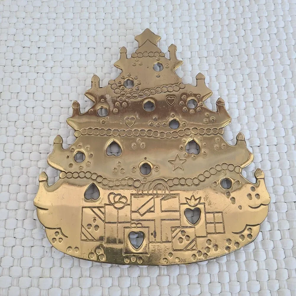 Lillian Vernon Vintage Solid Brass Christmas Tree Trivet Hot Pad Holiday Kitchen